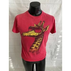 DETER Giraffe In Sunglasses Red Graphic Tee Shirt Unisex SMALL